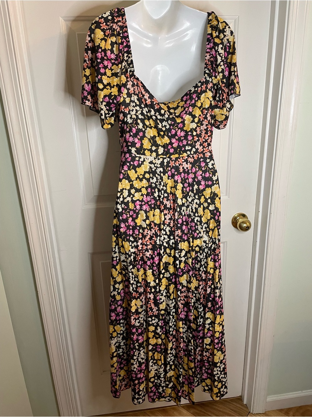 ASOS Design Floral Maternity Maxi Dress in Black w Pink & Yellow Flowers Sz 10 - Picture 5 of 7